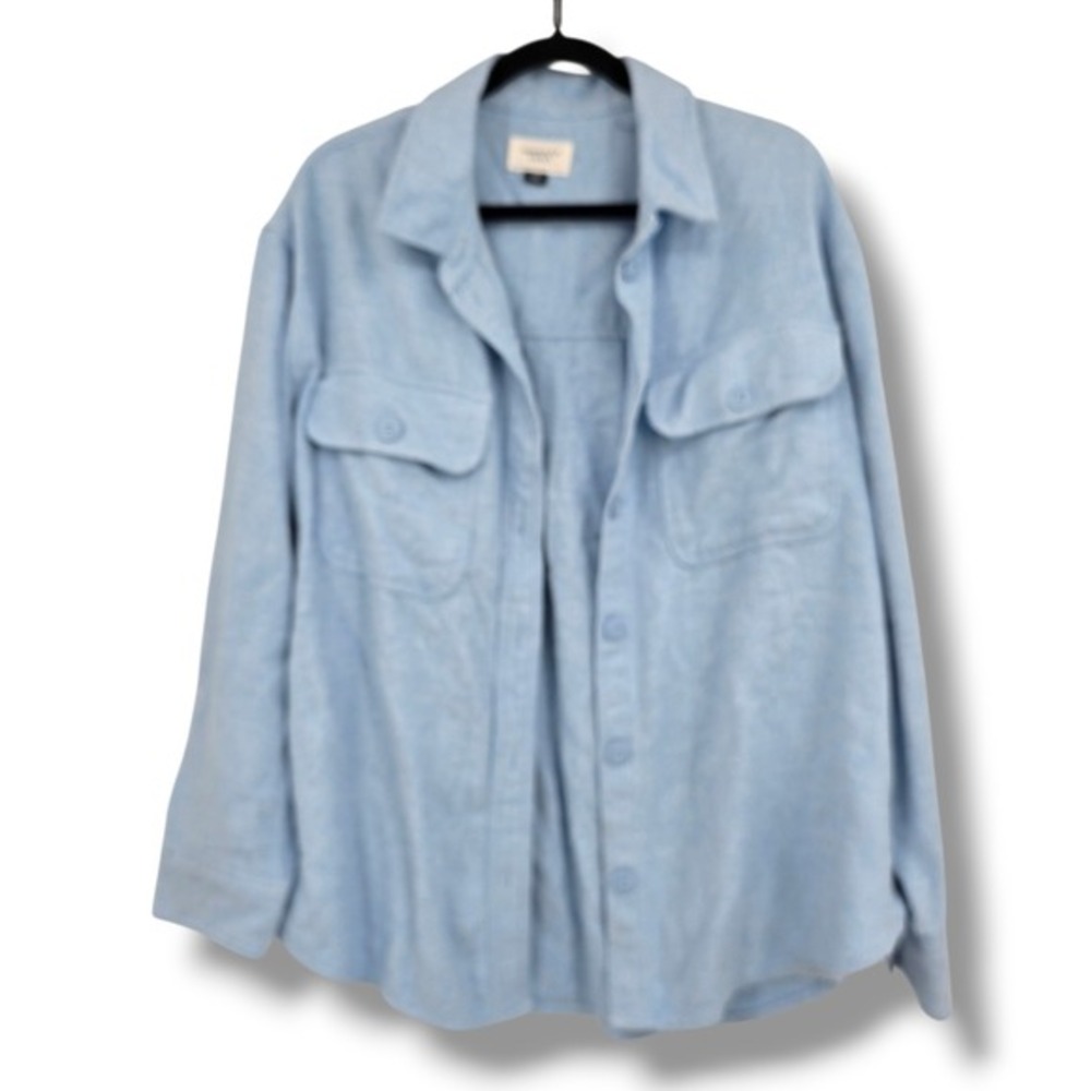 American Eagle Mens Light Blue Cotton Flannel Button Down Shacket Jacket Size M